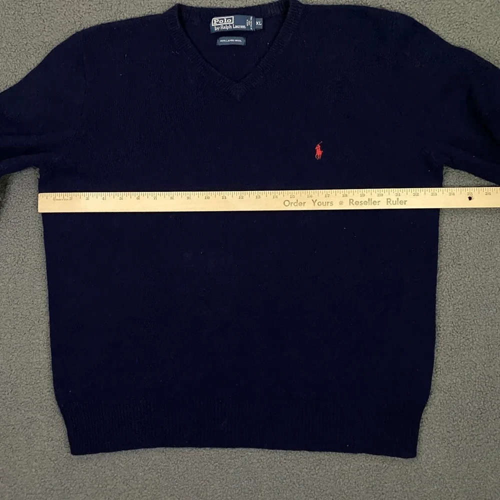 Vintage Polo Ralph Lauren Sweater Mens XL Blue Lambswool V-Neck Pullover Pony